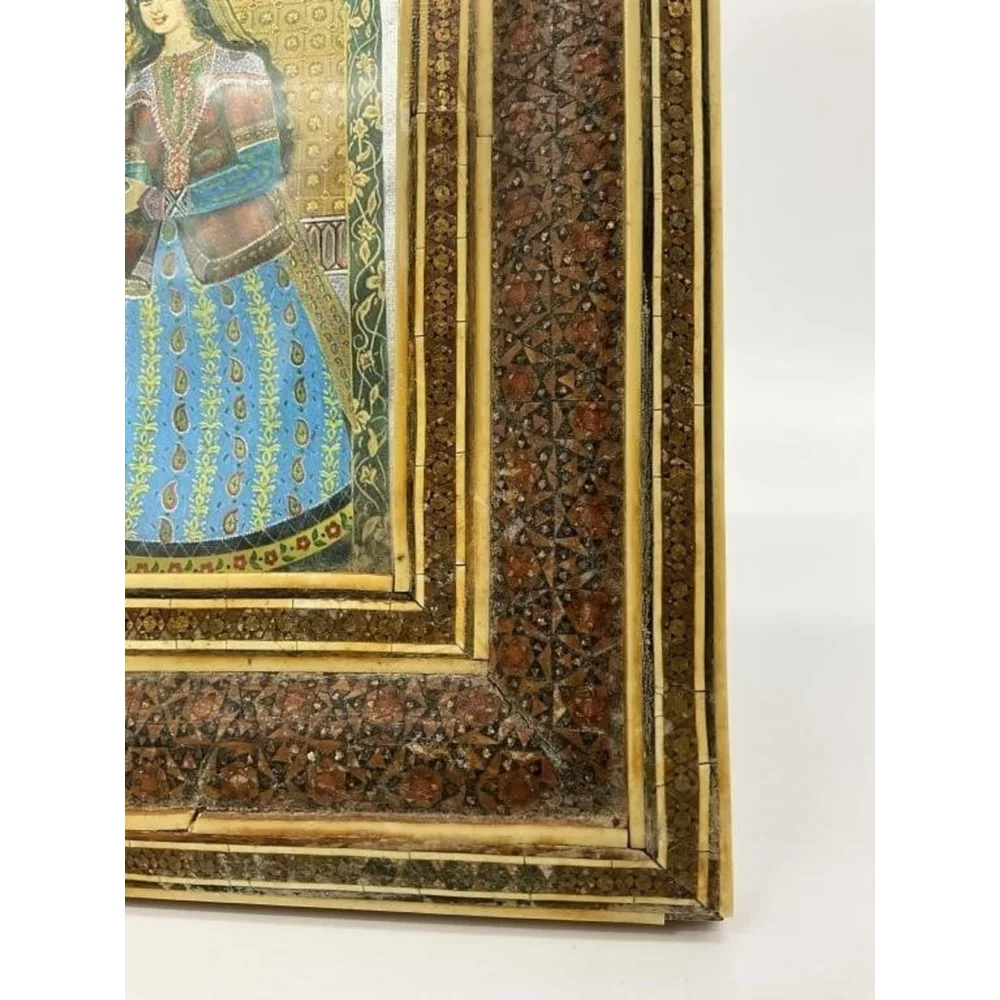 Persian Khatam Inlay Frame w/ Qajar Style Miniature Art Print 6.75x8.125